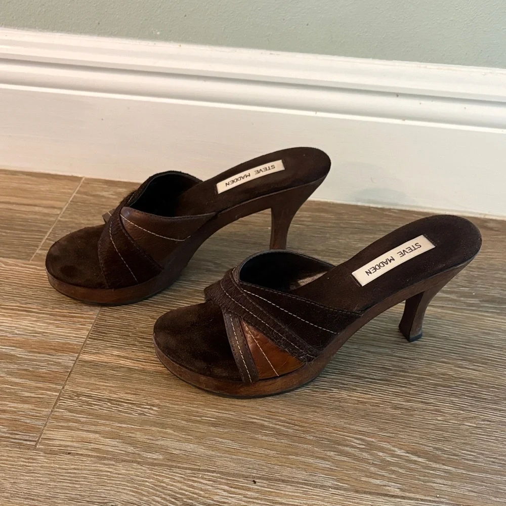 Steve Madden Dark Brown Heeled Mules - Picture 3 of 8
